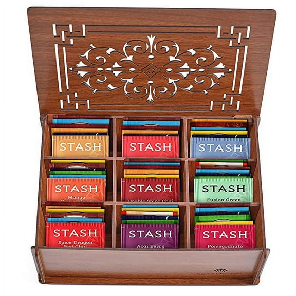 Stash Tea Bags Sampler Assortment Box - 80 COUNT - Perfect Variety Pack in Wood (MDF) Gift Box - Gift for Family, Friends, Coworker (Brown)