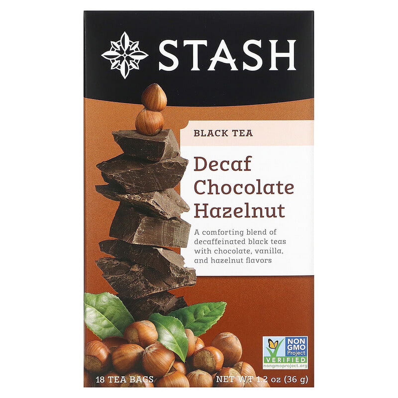 Stash Tea, Black Tea, Chocolate Hazelnut, Decaf, 18 Tea Bags, 1.2 oz