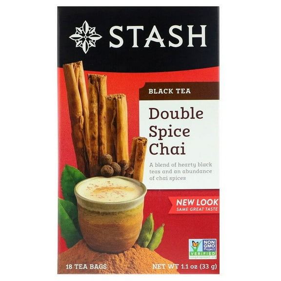 Stash Tea, Black Tea, Double Spice Chai, 18 Tea Bags, 1.1 oz Pack of 2