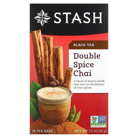 Stash Tea, Black Tea, Double Spice Chai, 18 Tea Bags, 1.1 oz Pack of 4