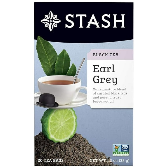 Stash Tea Earl Grey Black Tea, 20 Count Tea Bags Individually Wrapped in Foil, Black Tea with Citrus-y Bergamot, Premium Black Tea, Full Caffeine, Drink Hot or Iced ( Pack of 2 )