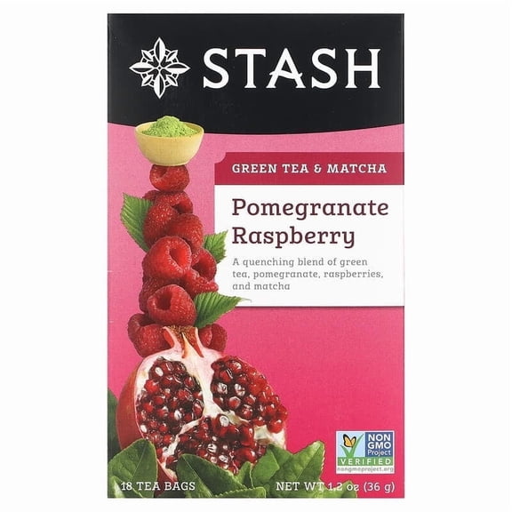 Stash Tea, Green Tea & Matcha, Pomegranate Raspberry, 18 Tea Bags, 1.2 oz Pack of 2