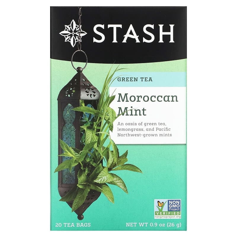 Stash Tea, Green Tea, Moroccan Mint, 20 Tea Bags, 0.9 oz Pack of 4