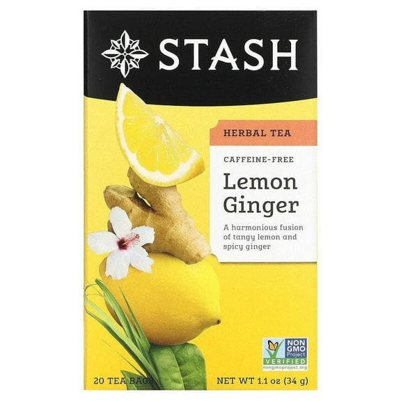 Stash Tea, Herbal Tea, Lemon Ginger, Caffeine Free, 20 Tea Bags, 1.1 oz Pack of 2