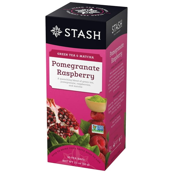 Stash Tea Pomegranate Raspberry Green Tea & Matcha Blend 30 Count Box of Tea Bags in Foil (Pack of 6)