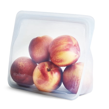 Stasher Premium Reusable Silicone Food Storage Bag, Stand-Up Mid Container, Clear, 56 oz