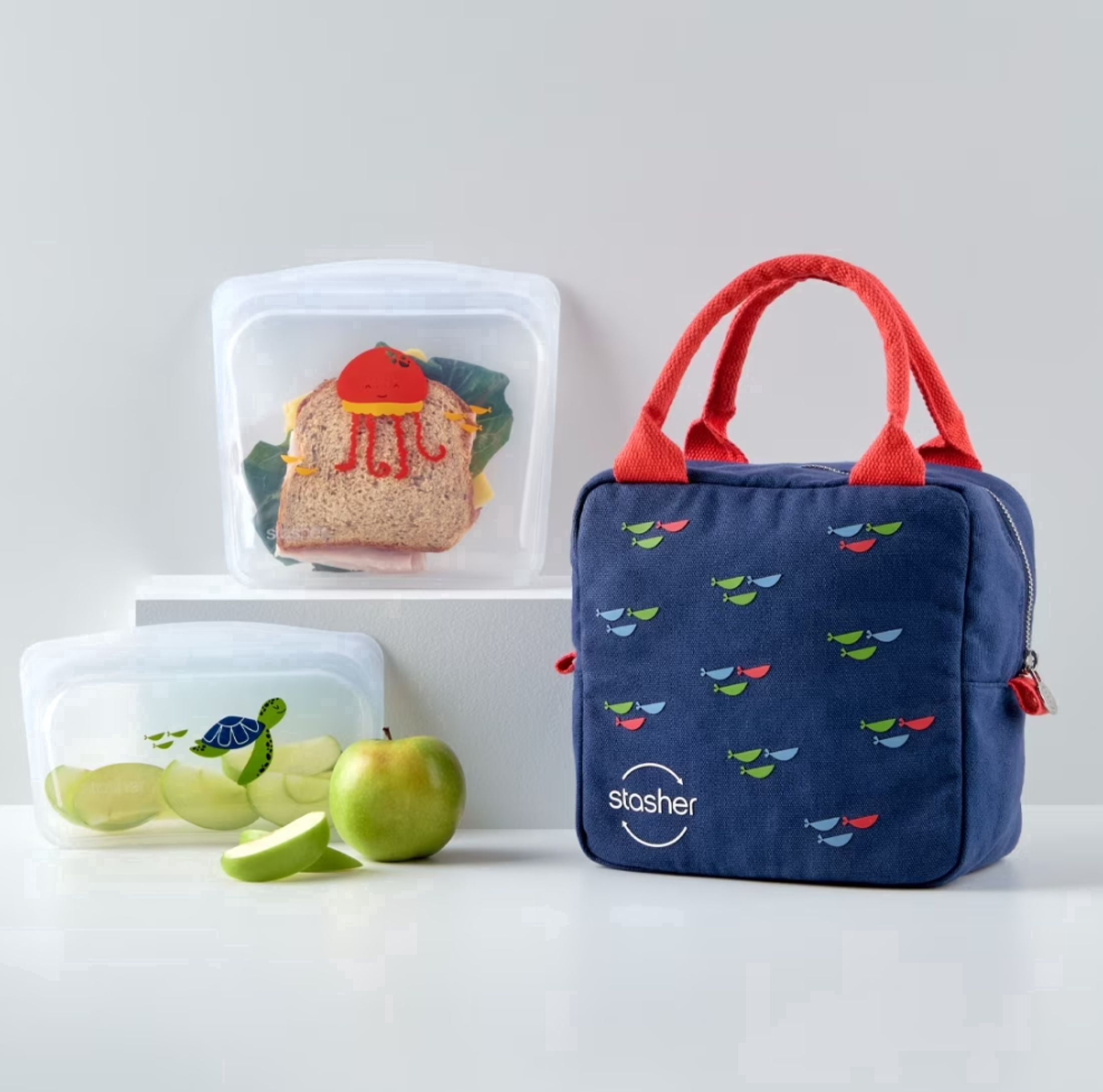 Stasher Back to School Collection: Premium Food-Grade Silicone Reusable Food Storage Bags & Lunch Bag, 3-Pack, Multi-Use, Lunch Bag, Leak-free, Dishwasher Safe, Eco-friendly