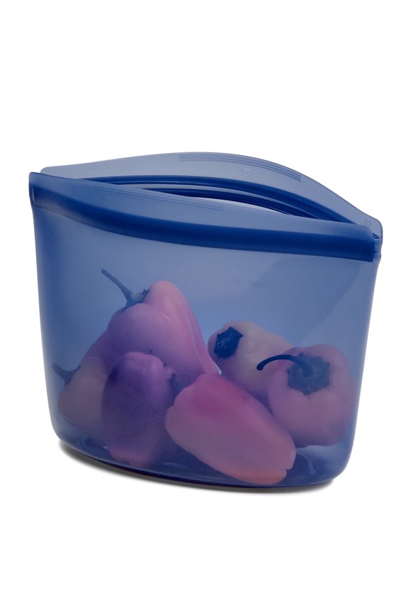 Premium Food-Grade Silicone Reusable Food Storage Container, Holds 4 cups, Leak Free Pinch Loc Seal, Deep Ocean Blue, 1 Bowl
