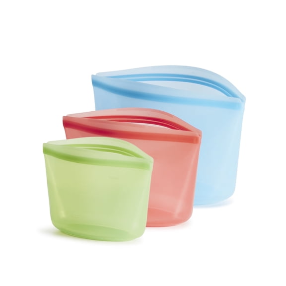 Stasher Premium Food-Grade Silicone Reusable Food Storage Container Set, 3 sizes, Leak Free Pinch Loc Seal, Multicolor, 3 Pack Bowls