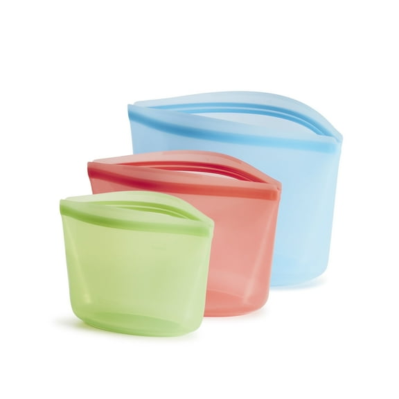 Stasher Premium Silicone Reusable Food Storage Container Set, 3 sizes, Pinch Loc Seal, BPA Free, Dishwasher Safe/Leak Free, Multicolor, 3 Pack Bowls