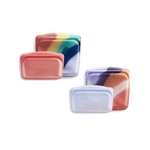 Stasher Premium Food-Grade Silicone Reusable Food Storage Container, Leak Free Pinch Loc Seal, Multicolor, 4-Pack Travel Containers
