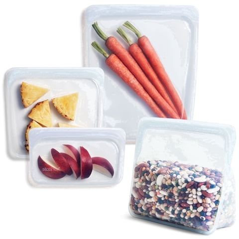 Stasher Premium Food-Safe Reusable Silicone Food Storage Bags, Leak Free, 4 Pack, Clear