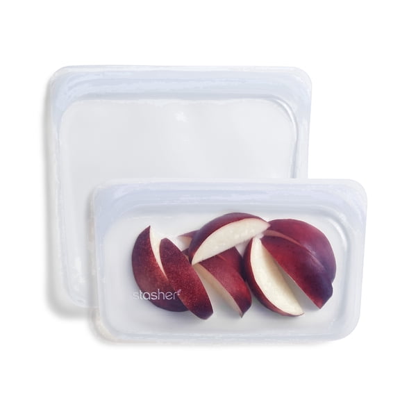 Stasher Premium Food-Safe Reusable Silicone Food Storage Bags, Leak Free, 2 Pack, Clear