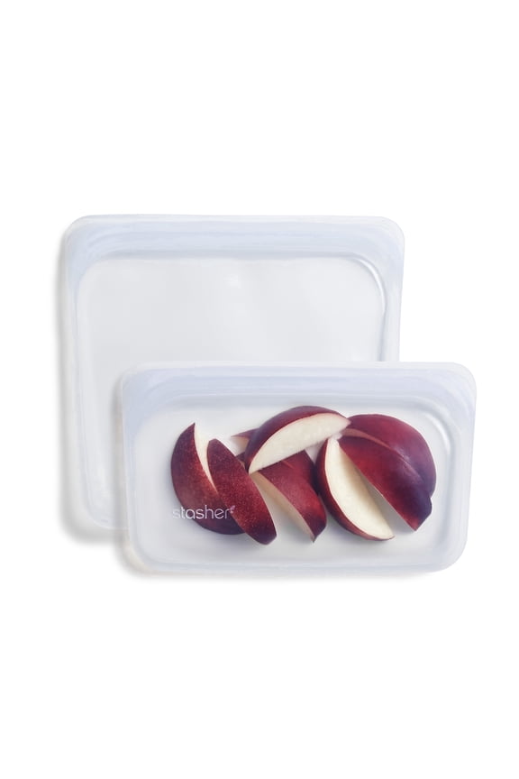 Premium Food-Grade Silicone Reusable Food Storage Container, leak Free Pinch Loc Seal, Clear, 2 Pack Bags