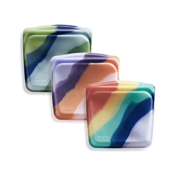 Stasher Premium Food-Safe Reusable Silicone Bags, Lunch Containers, 3 Pack, Multicolor