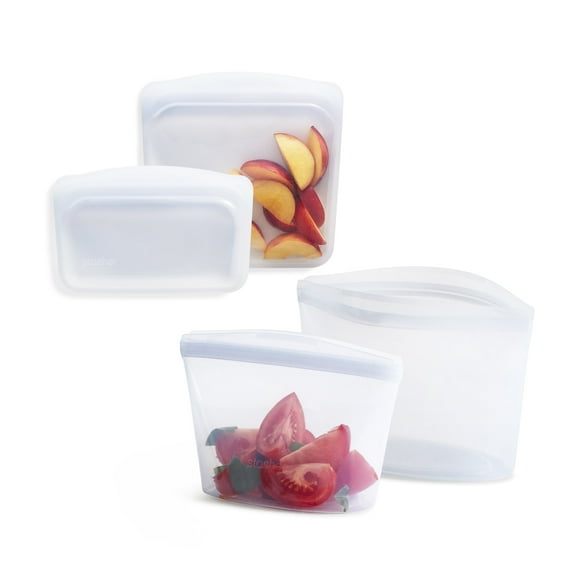 Stasher Premium Silicone Reusable Food Storage Container Set, Pinch Loc Seal, BPA Free, Dishwasher Safe/Leak Free, Clear, 4 Pack Bowls/Bags