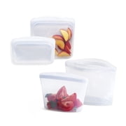 Stasher Premium Food-Safe Reusable Silicone Food Storage Bags, Leak Free, 4 Pack, Clear