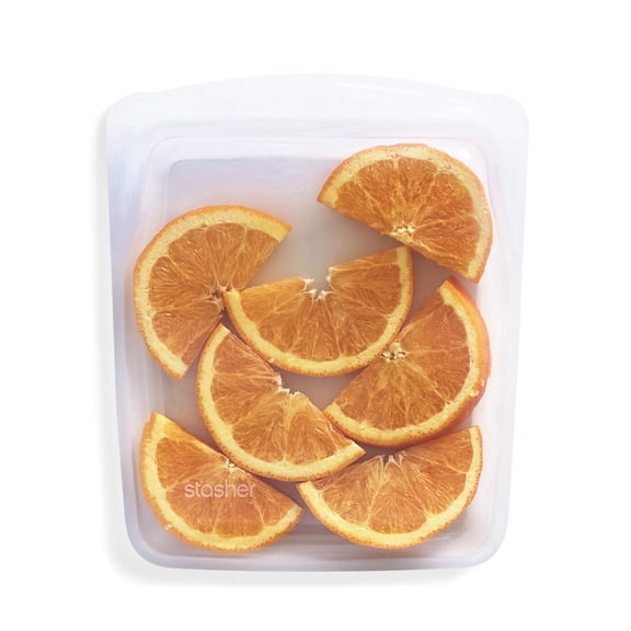 Stasher Premium Food-Grade Silicone Reusable Food Storage Container, Holds 64 oz, Leak Free Pinch Loc Seal, Clear, 1 Bag