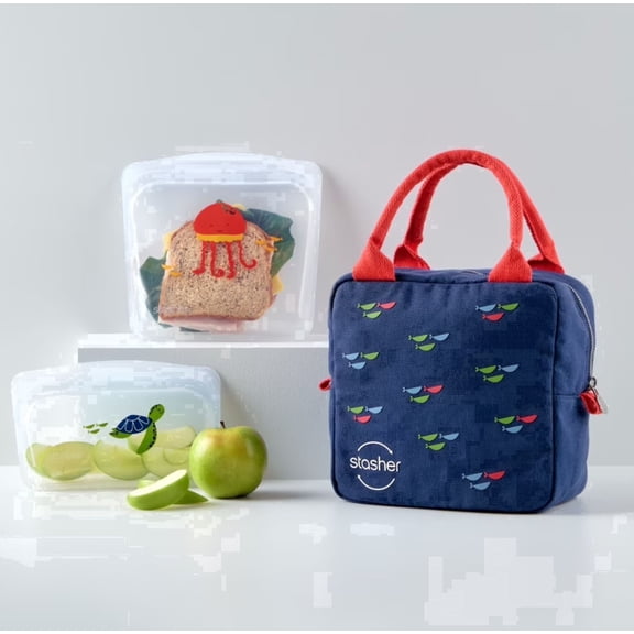 Stasher Reusable Food-Safe Kids Lunch Collection, Food Storage Bags & Lunch Bag, 3 Pack