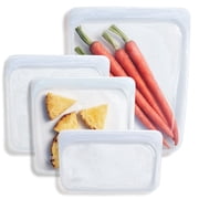 Stasher Premium Food-Grade Silicone Reusable Food Storage Container, Leak Free Pinch Loc Seal, Clear, 4 Pack Bags