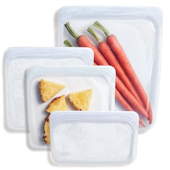 Stasher Premium Food-Safe Reusable Silicone Food Storage Bags, Leak Free, 4 Pack, Clear
