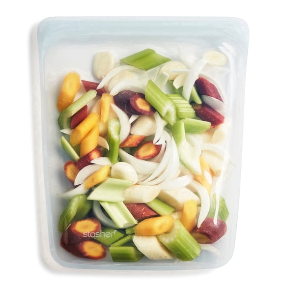 Stasher Premium Food-Grade Silicone Reusable Food Storage Container, Leak Free Pinch Loc Seal, Clear, 1 Half Gallon Bag