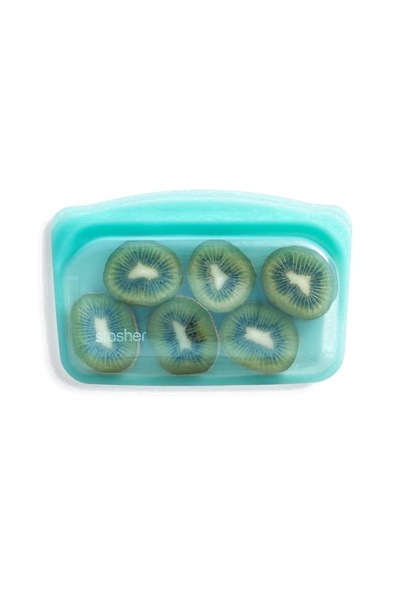 Premium Food-Grade Silicone Reusable Food Storage Container, Holds 12 oz, PEVA-Free, Leak Free Pinch Loc Seal, Aqua, 1 Bag