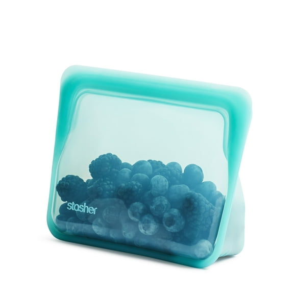 Stasher Premium Silicone Reusable Food Storage Container, Holds 28 oz, Pinch Loc Seal, BPA Free, Dishwasher Safe/Leak Free, Aqua, 1 Stand Up Bag