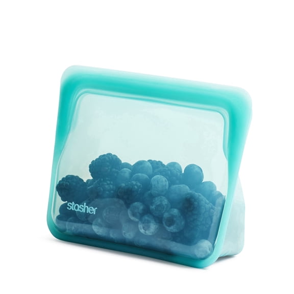 Stasher Premium Food-Grade Silicone Reusable Food Storage Container, Holds 28 oz, Leak Free Pinch Loc Seal, Aqua, 1 Stand Up Bag
