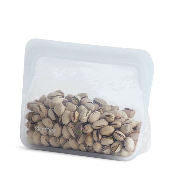Stasher Premium Reusable Silicone Food Storage Bag, Stand-Up Mini Container, Clear, 28 oz