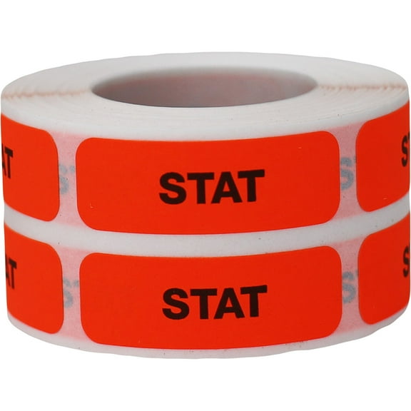 Stat Medical Healthcare Fluorescent Red Labels | .5 x 1.5" Rectangle - 500 Pack