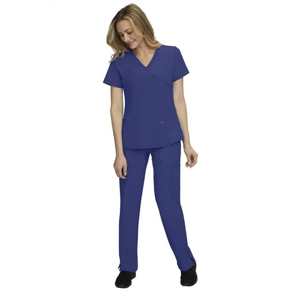 Stat Medical Wear Women’s Scrubs Set - 2 Pocket Crossover Scrub Top with 5 Pocket Drawstring Pant Set (Color Navy ,Size L )