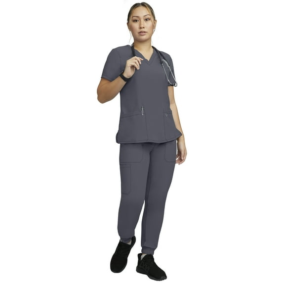 Stat Medical Wear Women’s Scrubs Set - 2 Pocket V-Neck Scrub Top with 5 Pocket Joggers Pant Set 100210 (Size 2X, Color Navy)