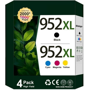 952XL Ink Cartridges Compatible for HP 952 Ink Cartridges for HP OfficeJet 8702, OfficeJet Pro 7720, 7740, 8210, 8710, 8720, 8730, 8740 Series（Black, Cyan, Magenta, Yellow, 4 Pack）