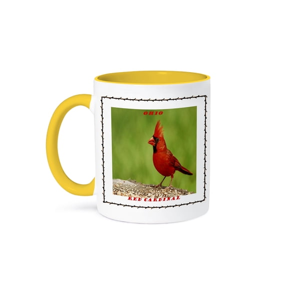 State Bird Of Ohio Red Cardinal, 15oz Two-Tone Yellow Mug
