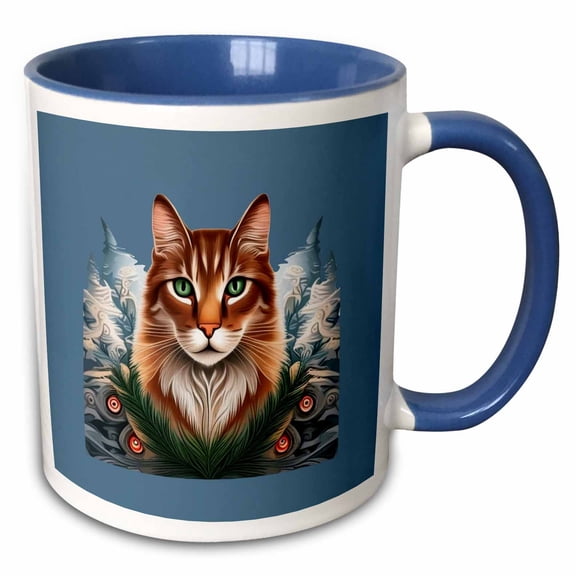 3drose, State Cat with White Pine Maine State Tattoo Art, 11oz Two-tone Blue Mug