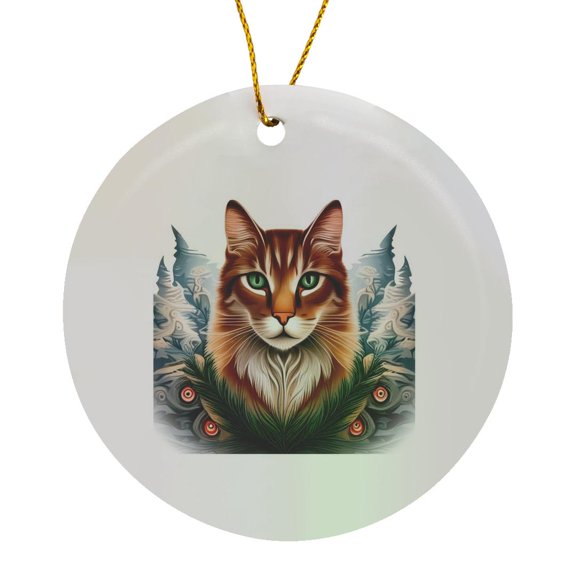 3drose, State Cat with White Pine Maine State Tattoo Art, Circle Porcelain Ornament