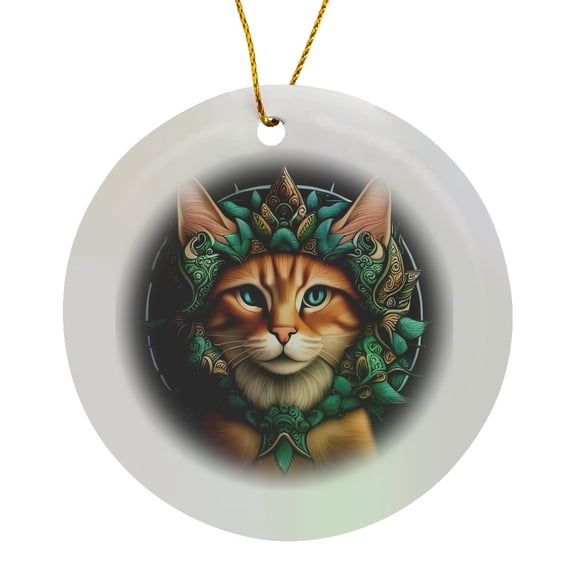 3drose, State Cat with White Pine Maine State Tattoo Art, Circle Porcelain Ornament