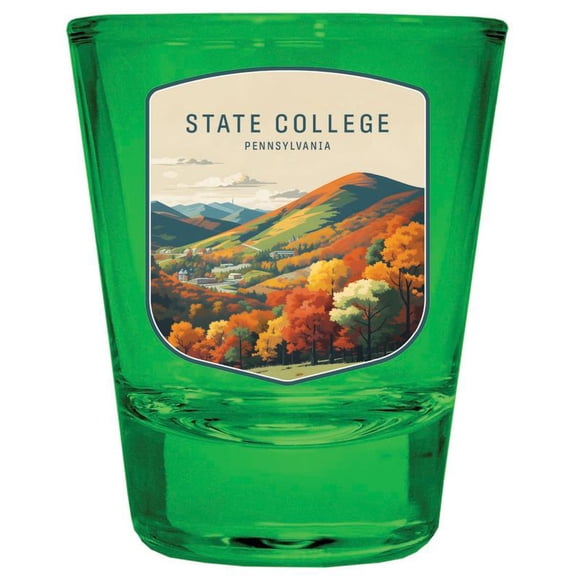 State College Pennsylvania Design A Souvenir Full Color 2 oz Round Shot Glass Green