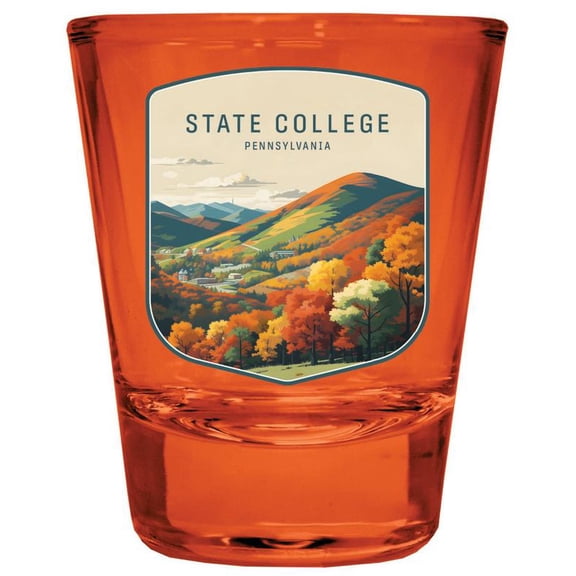 State College Pennsylvania Design A Souvenir Full Color 2 oz Round Shot Glass Orange