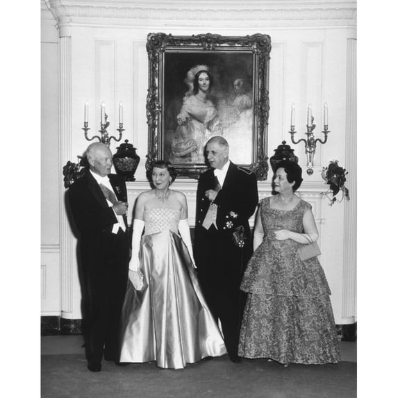 State Dinner At The White House For French President Charles Degaulle. L-R President And Mamie Eisenhower History (