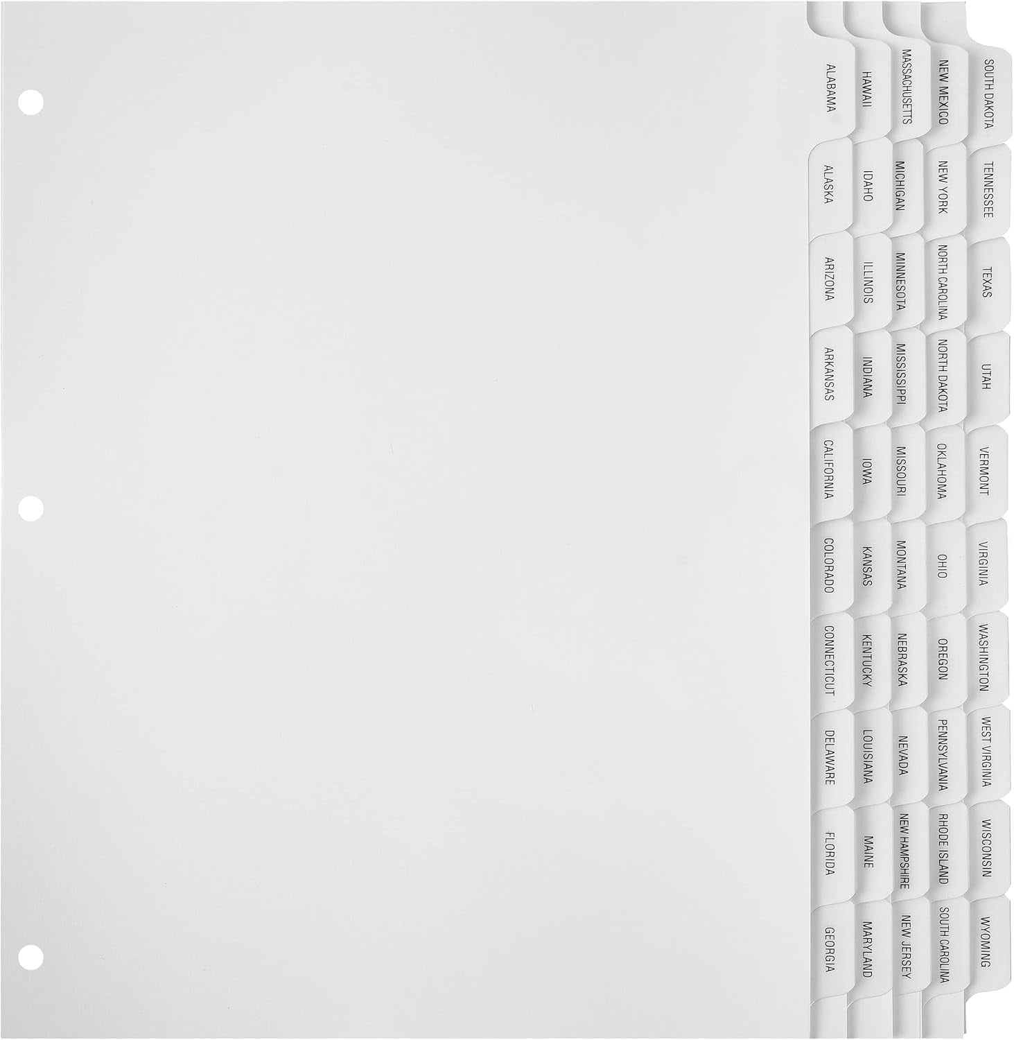 Exhibitindexes® Pre-Labeled State Divider/Index Tabs. Unpunched to Accommodate Various Binding Systems - Letter Size - Made in The USA