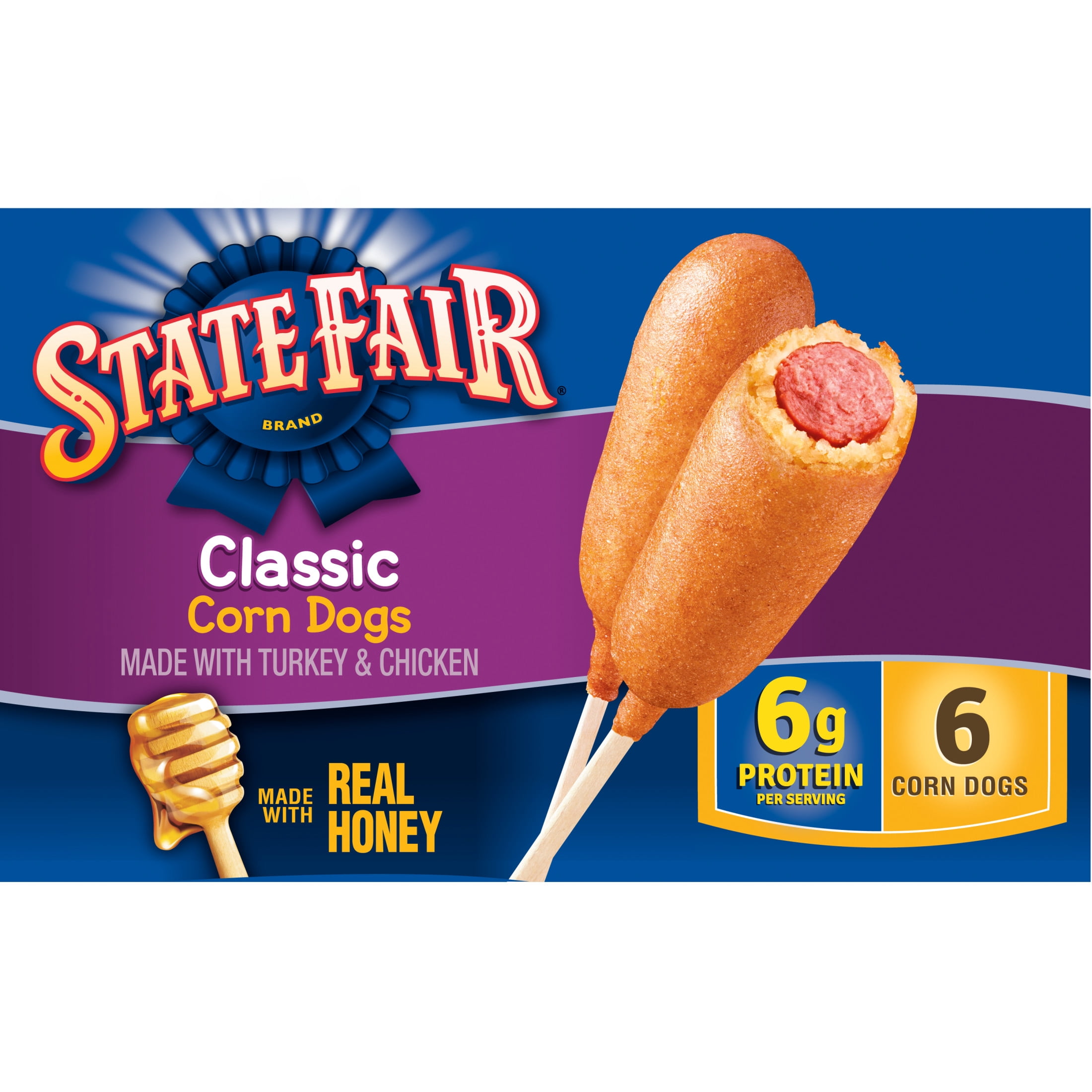 State Fair Classic Corn Dogs with Honey Sweetened Batter, 16 oz, 6 Count (Frozen)