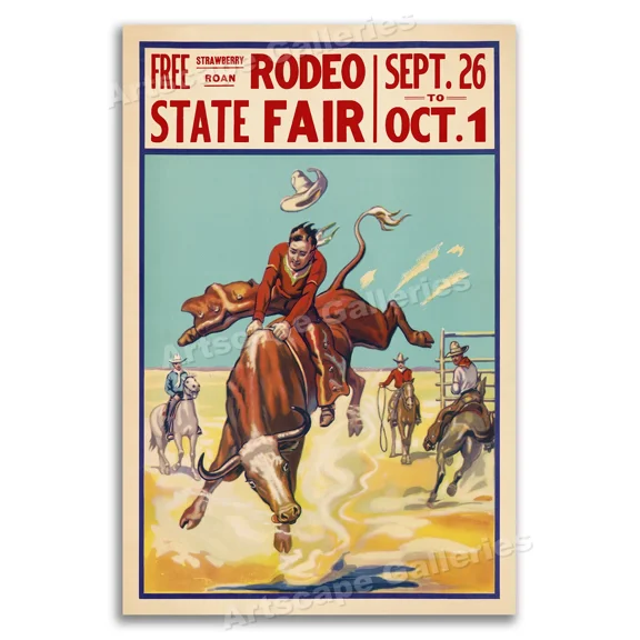 State Fair Rodeo 1930S Cowboy Steer Riding Western Poster Home Decor Office Wall Art