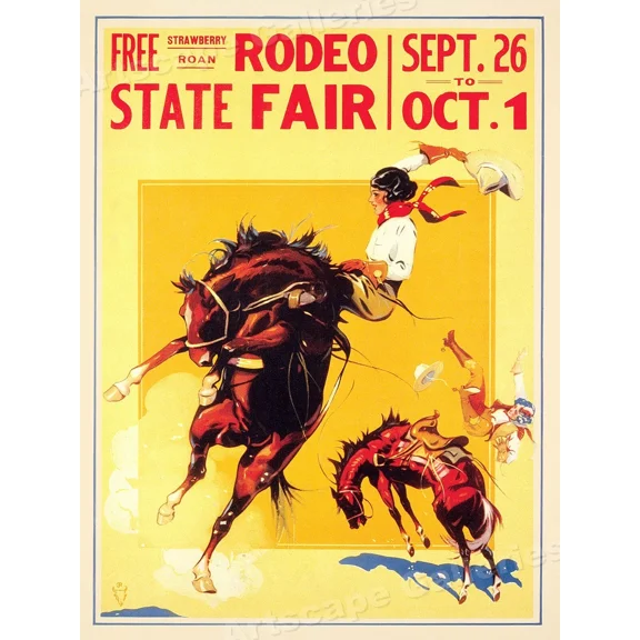 State Fair Rodeo 1930S Cowgirl Strawberry Roan Vintage Rodeo Poster Home Decor Office Wall Art