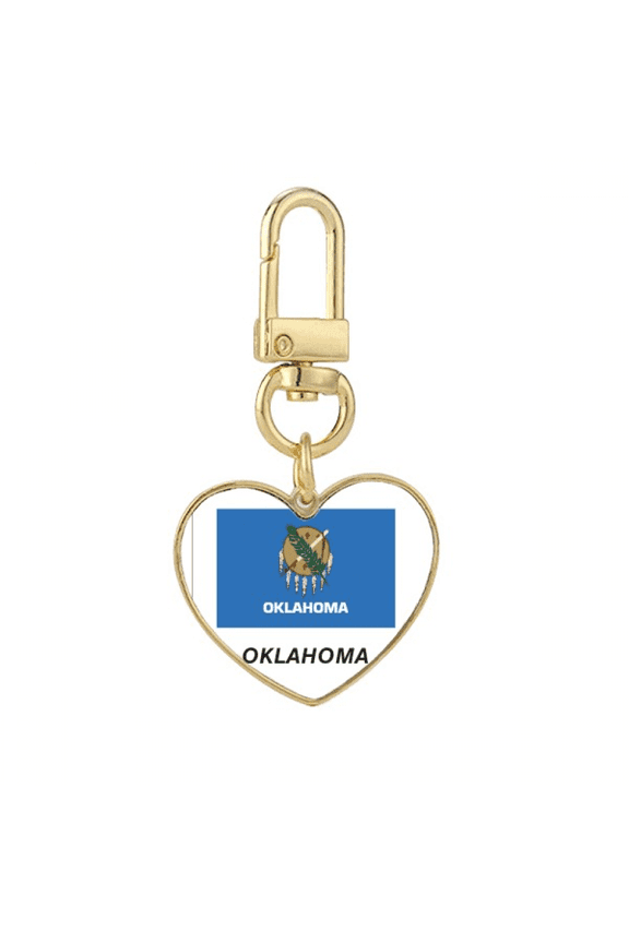 State Flag Contour Oklahoma Gold Heart Keychain Metal Keyring Holder