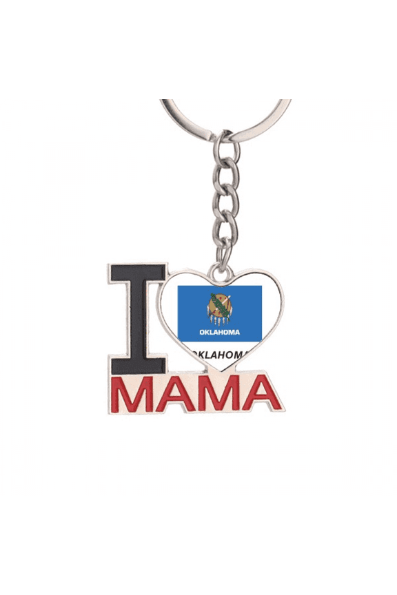 State Flag Contour Oklahoma Keychain Metal Keyring Holder Love MAMA Mother