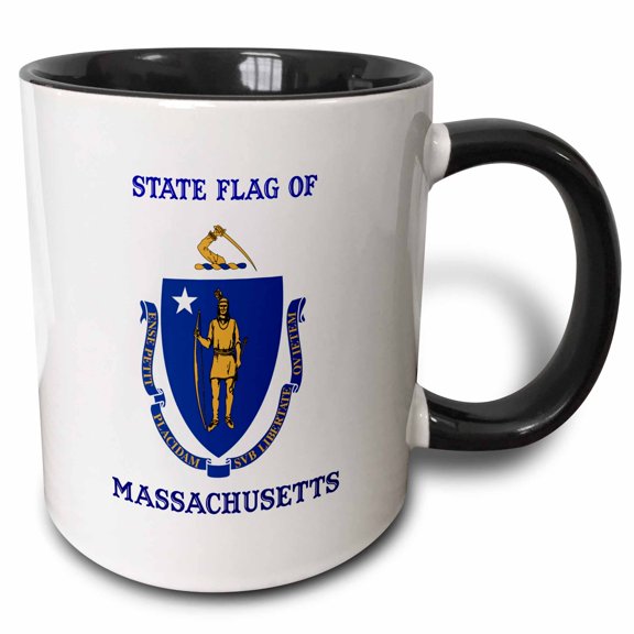 3drose, State Flag of Massachusetts (pd-us), 11oz Two-tone Black Mug