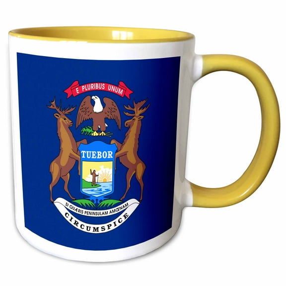 3drose, State Flag of Michigan (pd-us), 11oz Two-tone Yellow Mug