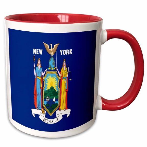 3drose, State Flag of New York, 11oz Two-tone Red Mug